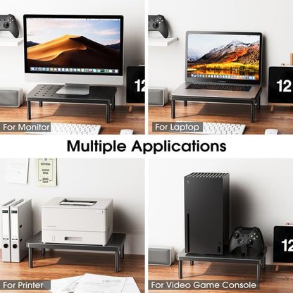 WiseBegan Monitor Stand for Desk - Ergonomic Monitor Riser, Laptop Stand with Non-Slip Pads, Sturdy & Stable Computer Stand with Cooling Holes, Desk Organizer for Laptop, Printer, 14.1''×9.4''×3.9''