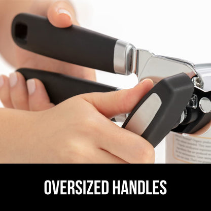 GORILLA GRIP Heavy Duty Stainless Steel Smooth Edge Manual Can Opener and Bottle Openers, Soft Comfortable Handle, Oversized Handheld Turn Knob, US Designed Multifunctional Kitchen Tool, Black