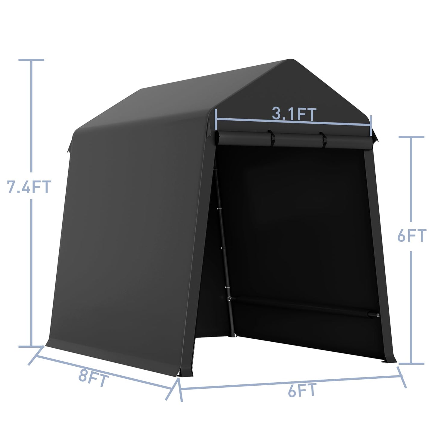 7x12 FT Heavy-Duty Portable Garage, Outdoor Storage Shelter Shed with Zipper Doors - Waterproof UV Resistant Carport Tent for Motorcycle, ATV, Lawn Equipment,Black