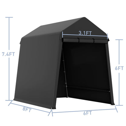 7x12 FT Heavy-Duty Portable Garage, Outdoor Storage Shelter Shed with Zipper Doors - Waterproof UV Resistant Carport Tent for Motorcycle, ATV, Lawn Equipment,Black