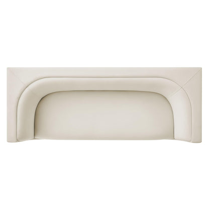 Modway Hilda 86 Inch Modern Curved Back Performance Velvet Sofa in Alabaster – Plush Upholstered 3-Seat Couch for Living Room, Apartment, Office