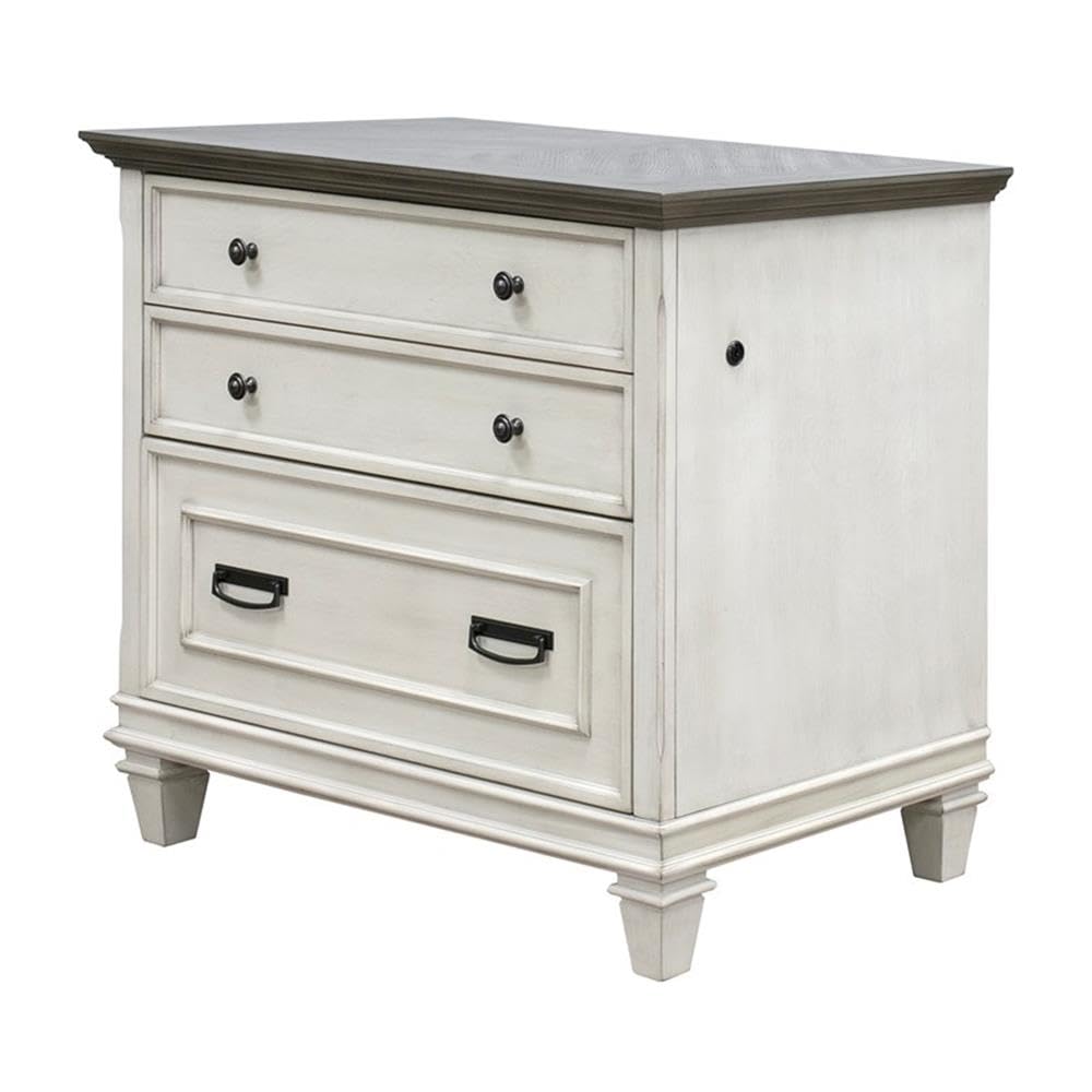 BOWERY HILL Wood Lateral File with Locking Legal/Letter File Drawer in White, Solid Wood, Sturdy Construction, Office Storage, Secure Document Organization, Durable Home or Work Use