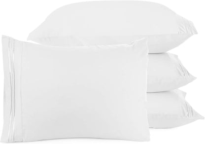 Clara Clark Queen Pillow Cases - Ultra Soft Microfiber Pillow Cover Set of 4 with Envelope Closure, White