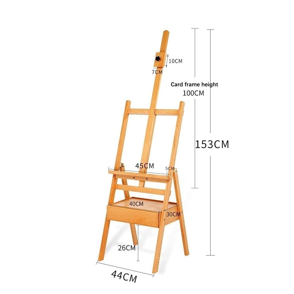 INUUXLG Artist Outdoors Easel Large Storage Drawer Easel H-Frame Beech Wood Easel Multicolor Can Place Canvas Height 100CM B-44 * 43.5 * 153CM