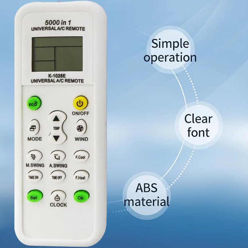 Universal AC Remote Control, 5000-in-1 Multi-Brand Compatible, K-1028E Model, LCD Display