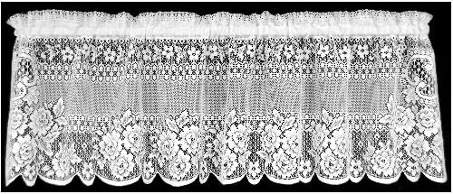 Heritage Lace Victorian Rose Valance, 60-Inch Wide by 16-Inch Drop, White