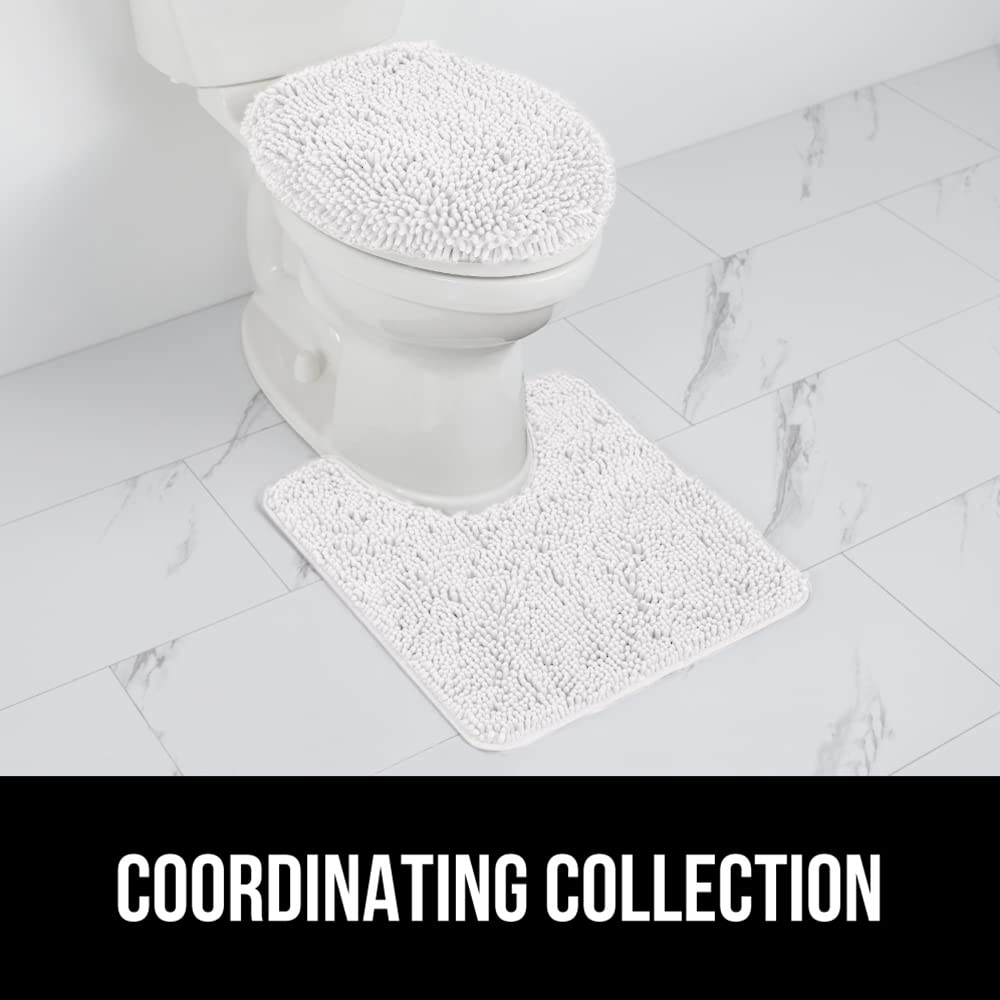 GORILLA GRIP Soft Chenille Bathroom Toilet Lid Cover, Machine Washable Seat Covers, 19.5x18.5, Stays in Place Rubber Backing, Fits Most Round, Elongated and Oblong Lids, Decor, Bright White