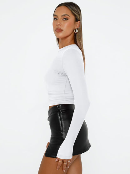 AUTOMET Womens Long Sleeve Shirts Basic Compression Going Out Crop Tops Fall Fashion Y2K Clothes 2025