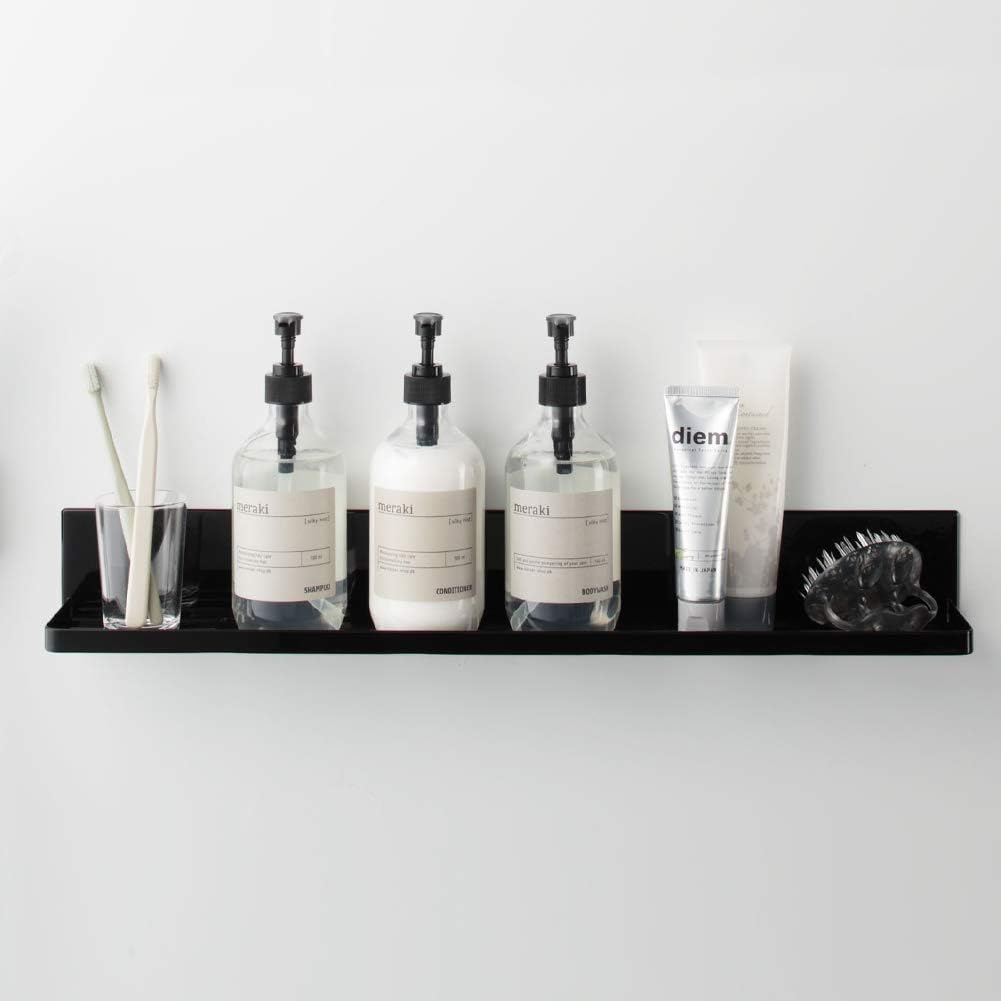 Yamazaki Industries 4859 Magnetic Bathroom Rack, Long, Black, Approx. W 23.6 x D 3.3 x H 3.1 inches (60 x 8.5 x 8 cm), Tower, Bathroom Storage, Drainage Holes, Hooks Included