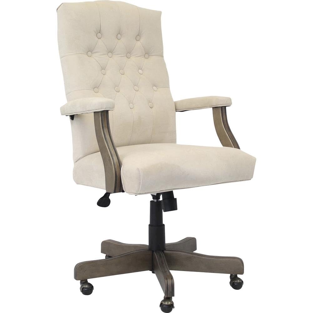Starlight Canyon Home Tufted Executive Desk Seating in Champagne Faux Leather, Elegant Rolling Office Solution with Classic Wingback