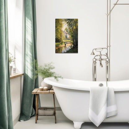 QIXIANG Spring Canvas Wall Art Green Forest Tree River Picture Prints for Living Room Decor (12.00" x 18.00")