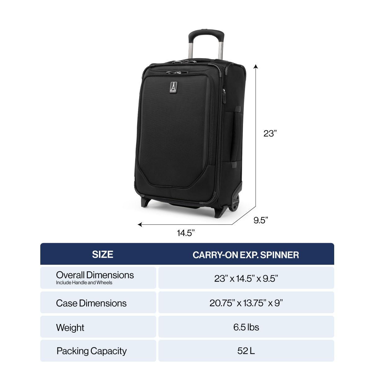 Travelpro Crew Classic Lightweight Softside Expandable Carry on Luggage, 2 Wheel Upright Rollaboard Suitcase, Men and Women, Carry On 22-Inch, Black