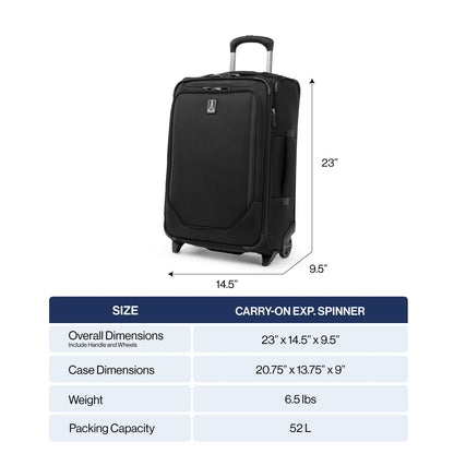Travelpro Crew Classic Lightweight Softside Expandable Carry on Luggage, 2 Wheel Upright Rollaboard Suitcase, Men and Women, Carry On 22-Inch, Black