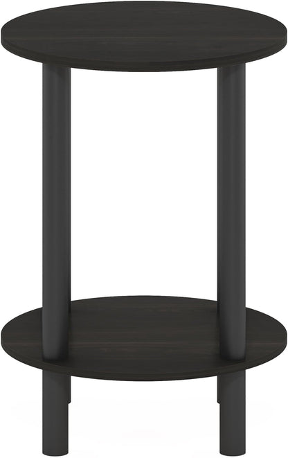 2-Tier Furinno Turn-N-Tube Side Table, Round End Table, Toolless Assembly Night Stand, Bedside Table with Open Shelf