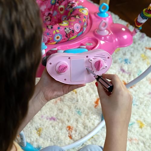 Bright Starts Disney Baby MINNIE MOUSE PeekABoo Baby Activity Center Jumper with 8 Toys, Lights & Sounds, 360-Degree Seat, 6-12 Months (Pink/Blue)