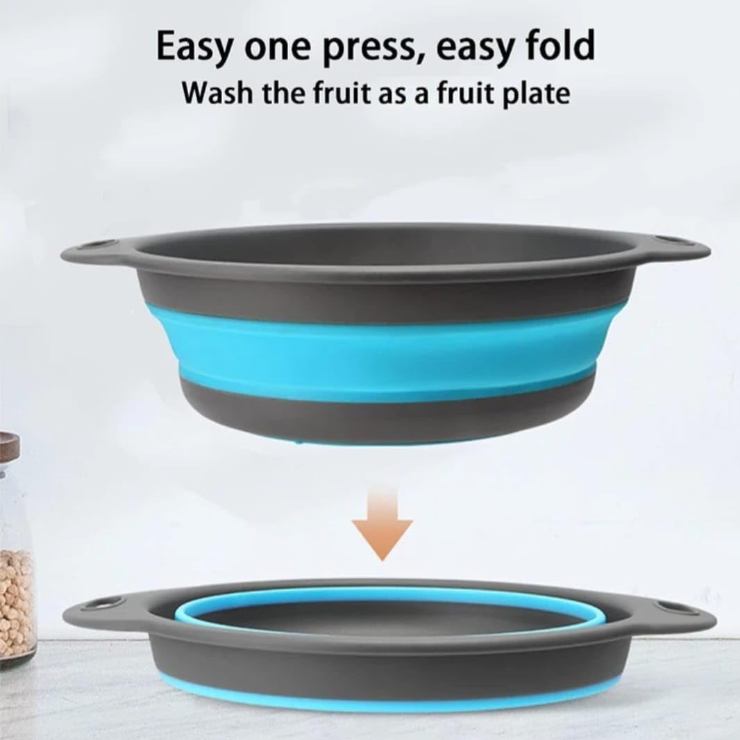 Monli Home Collapsible Silicone Colander Set of 2 (Large & Small) (Blue)