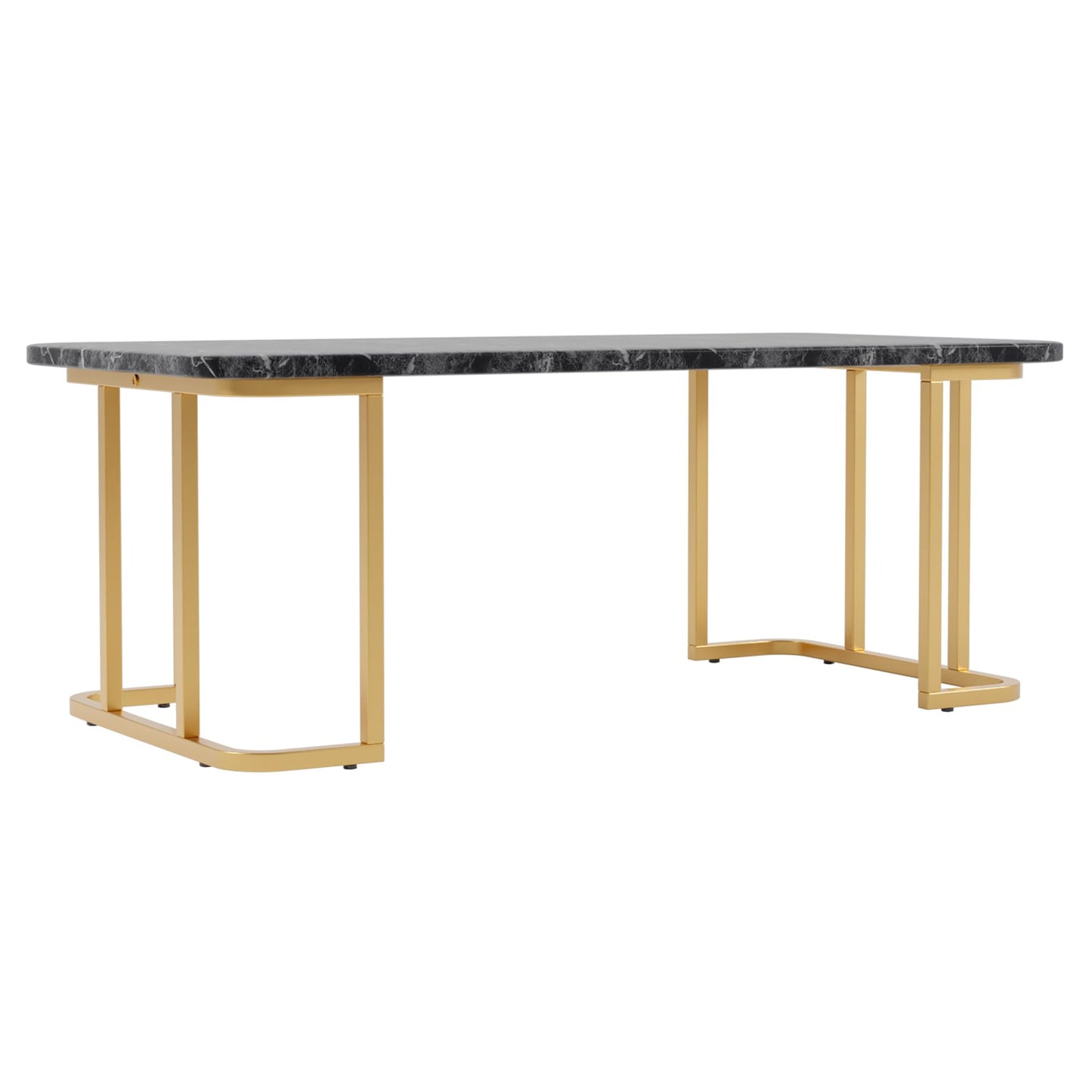 24/7 Shop at Home Scheben Modern Faux Marble Top 2-Piece Coffee Table Set with U-Shaped Metal Base for Living Room, Bedroom, Home Office, Gold Coating and Black