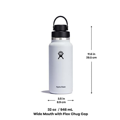 Hydro Flask Water Bottle - Insulated Stainless Steel - Wide Mouth Chug Lid, Non Spill, Leakproof in 32 Oz Cascade Blue