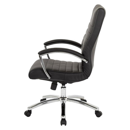 Office Star FL Series Executive Faux Leather Adjustable Office Chair with Built-in Lumbar Support, Mid-Back, Black