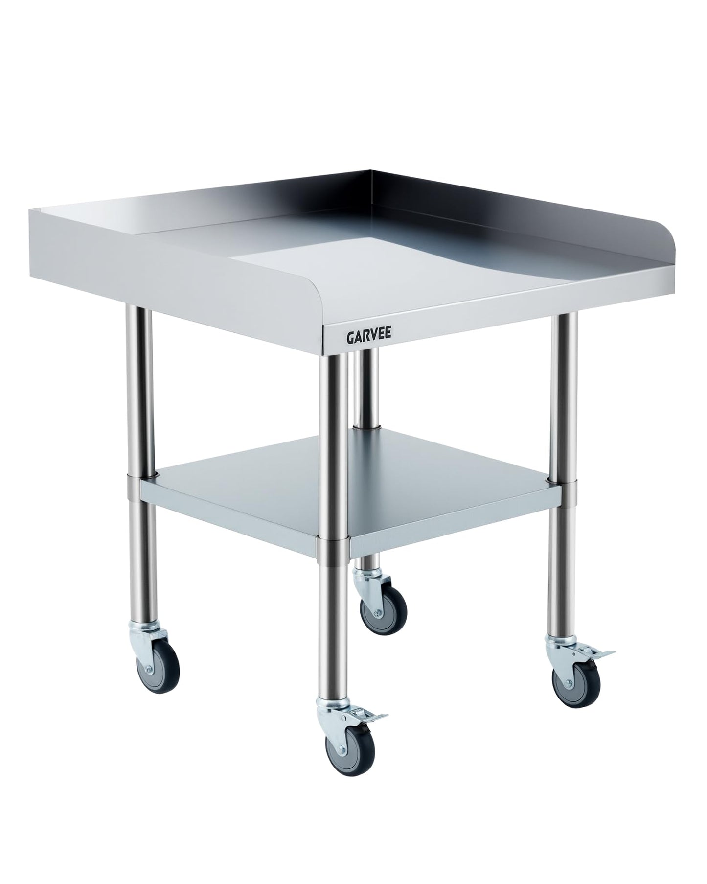 GarveeHome 30x36 Inch Stainless Steel Work Table with Wheels, Commercial Food Prep Table with 3-Sided Fixed Backsplash & Height-Adjustable Undershelf, Heavy-Duty Workbench for Restaurant Garage