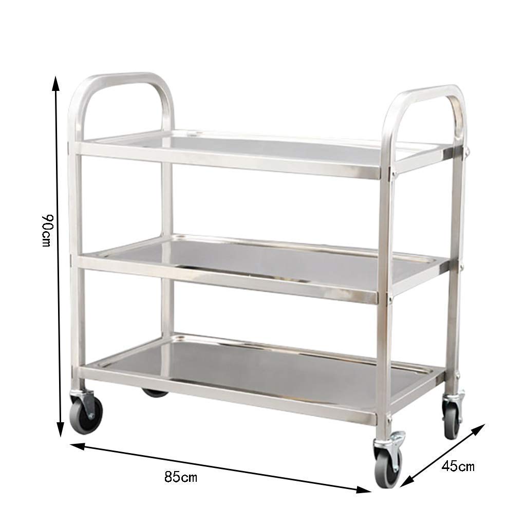YGwnjqr Stainless Steel 3-Layer Serving Trolley | Rolling Tea Cart for Hotel & Restaurant | Mobile Dining Storage Cart with Dessert Tools | Furniture Solution,