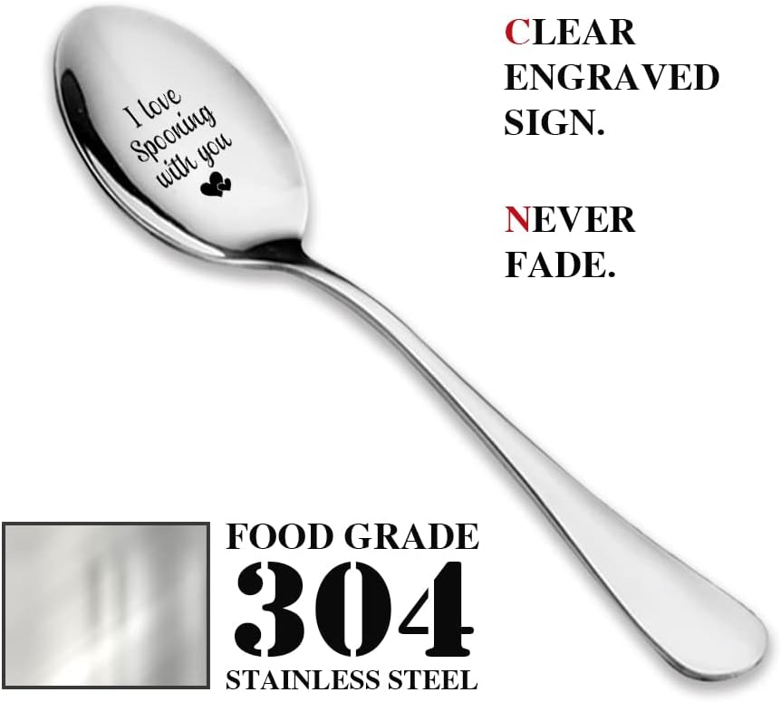 I Love Spooning With You, 2 Pcs Engraved Stainless Spoon Couple Gifts for Wedding Anniversary Valentine