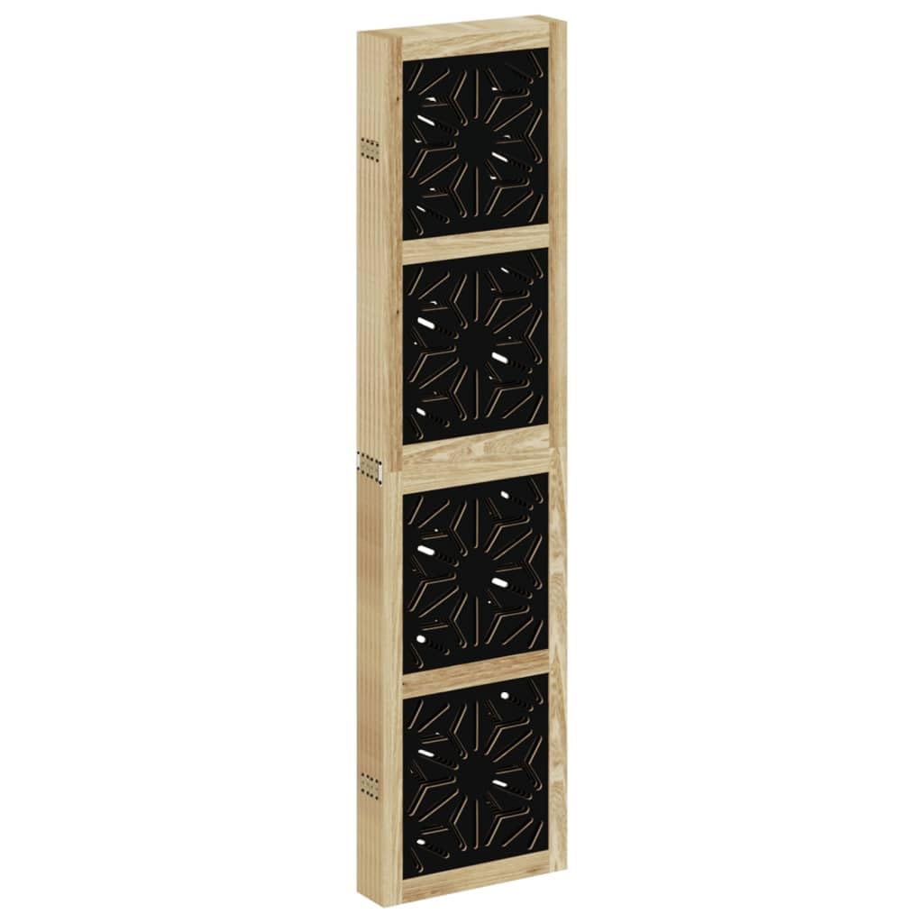 6 Panel Room Divider Brown Black Solid Paulownia Wood Frame Engineered Wood Privacy Screen Folding Partition for Bedroom Living Room Office