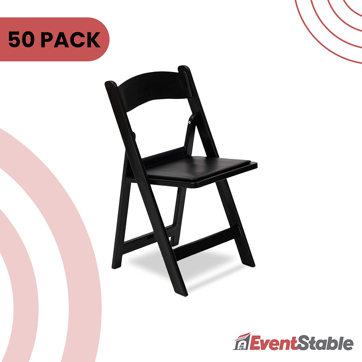 EventStable Titan PRO Resin Folding Chair - Black Indoor/Outdoor Lightweight Foldable Chair - Vinyl Padded Folding Chair for Weddings Parties Events - 50 Pack