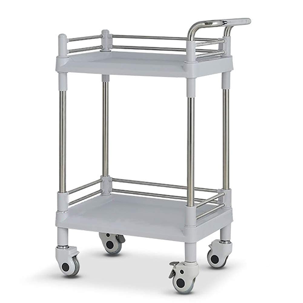 YGwnjqr Carts Trolley Movable Carts, Kitchen Storage Hand Trucks, 2-Tier Utility Rolling Cart for Medical,Stainless Steel and Abs Equipment Trolley with Handle/White/54X37X90Cm,