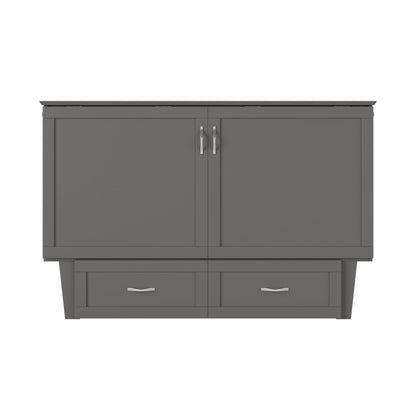 AFI, Monroe Queen Murphy Bed Chest with 6" Mattress, Storage Drawer & Built-in USB Charger, Grey