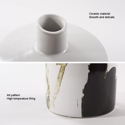 Modern Chinese Ink Wash Ceramic Vase, Handcrafted Countertop Decor for Flowers, Living Room, Office, Gift Idea