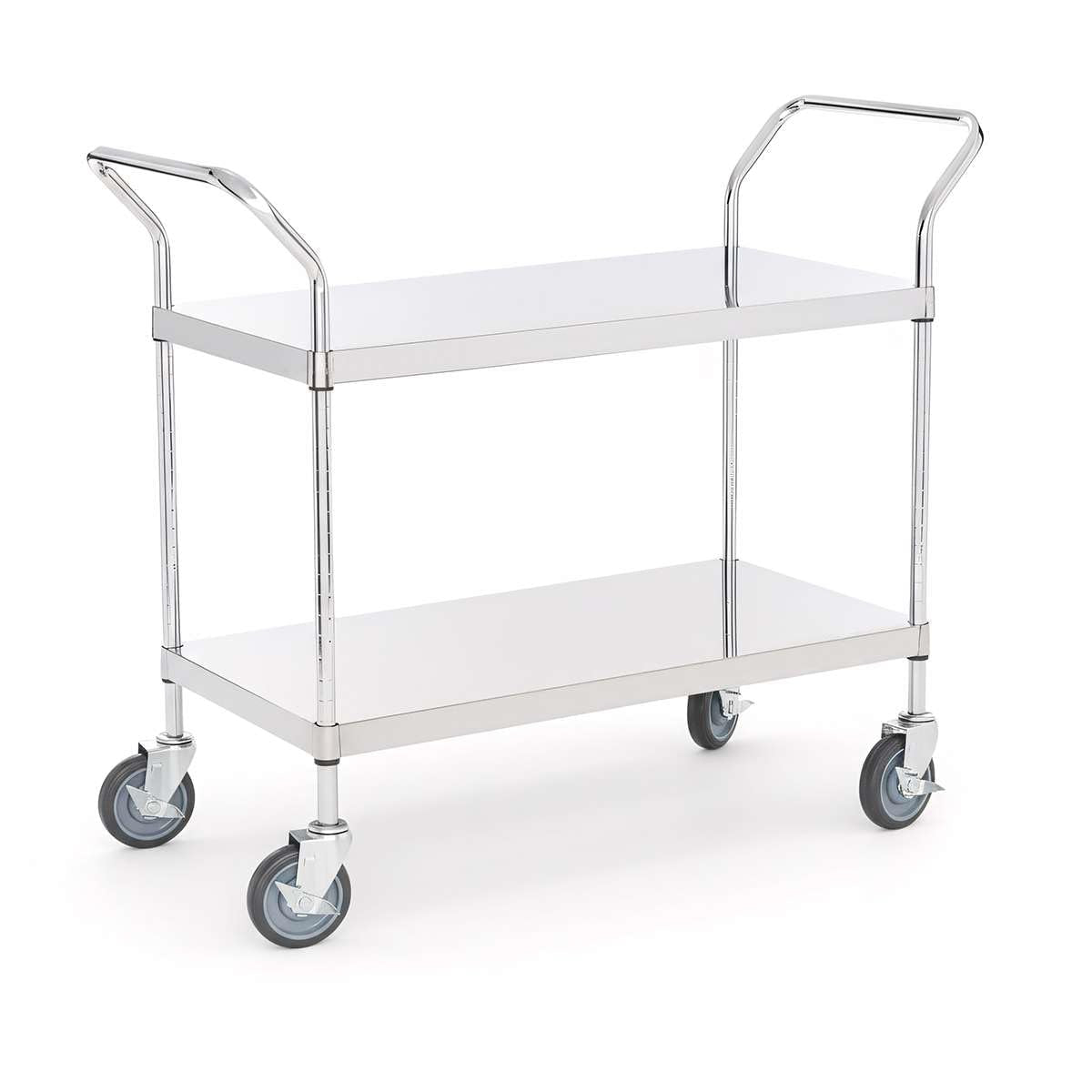 18" x 46" x 37" Stainless Steel Two Shelf Utility Cart - Commercial Heavy-Duty NSF Service Cart with Handles, Storage Rolling Shelving for Warehouse, Office, Food Service