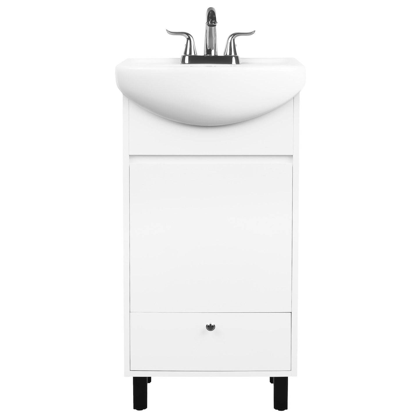 Fine Fixtures Petite 18 Inch Bathroom Vanity with Sink, Small Freestanding Bathroom Cabinet, Space-Saving Vanity Sink Combo Design, Dual Storage, Satin White