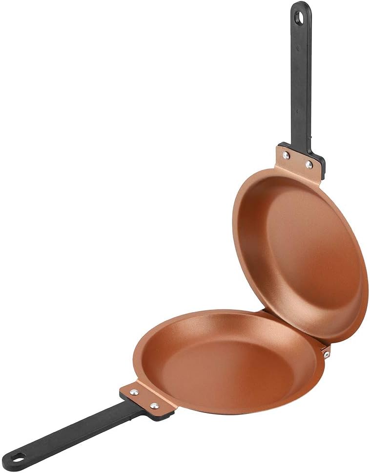 Tbest Double Sided Frying Pan, Non Stick Flip Skillet for Omelettes, Egg Pan with Lid