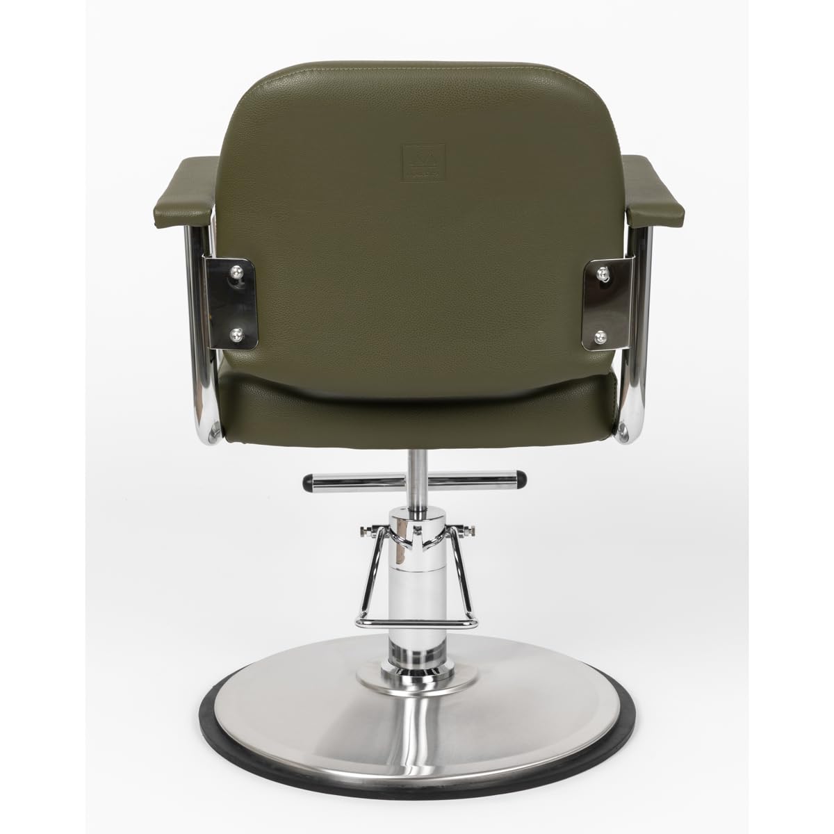 Minerva Beauty Zaria Wide Salon Styling Chair, Round Chrome 360° Swivel Hydraulic (Olive Green)