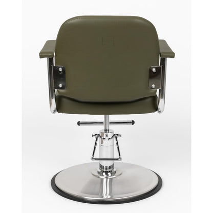 Minerva Beauty Zaria Wide Salon Styling Chair, Round Chrome 360° Swivel Hydraulic (Olive Green)