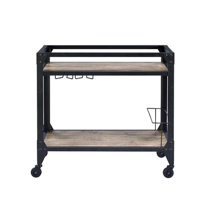 Qwtrvlizi Rustic Oak and Charcoal 2-Shelf Serving Cart