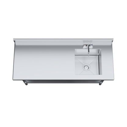 60 Inch Stainless Steel Work Table with Sink, 24 in. x 60 in. Commercial Prep Table with Right Side Sink, Faucet & Undershelf, Heavy Duty Kitchen Utility Workstation, NSF