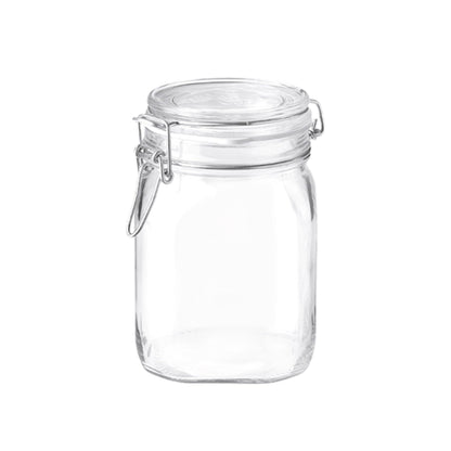 Bormioli Rocco Clear Glass Storage Jars: Airtight Hinged Lid With Leak Proof Gasket, Wide Mouth Canister Kitchen Food Container - For Zero Waste Air Tight Preserving Jam, Spices, Coffee, Sugar & Herbs