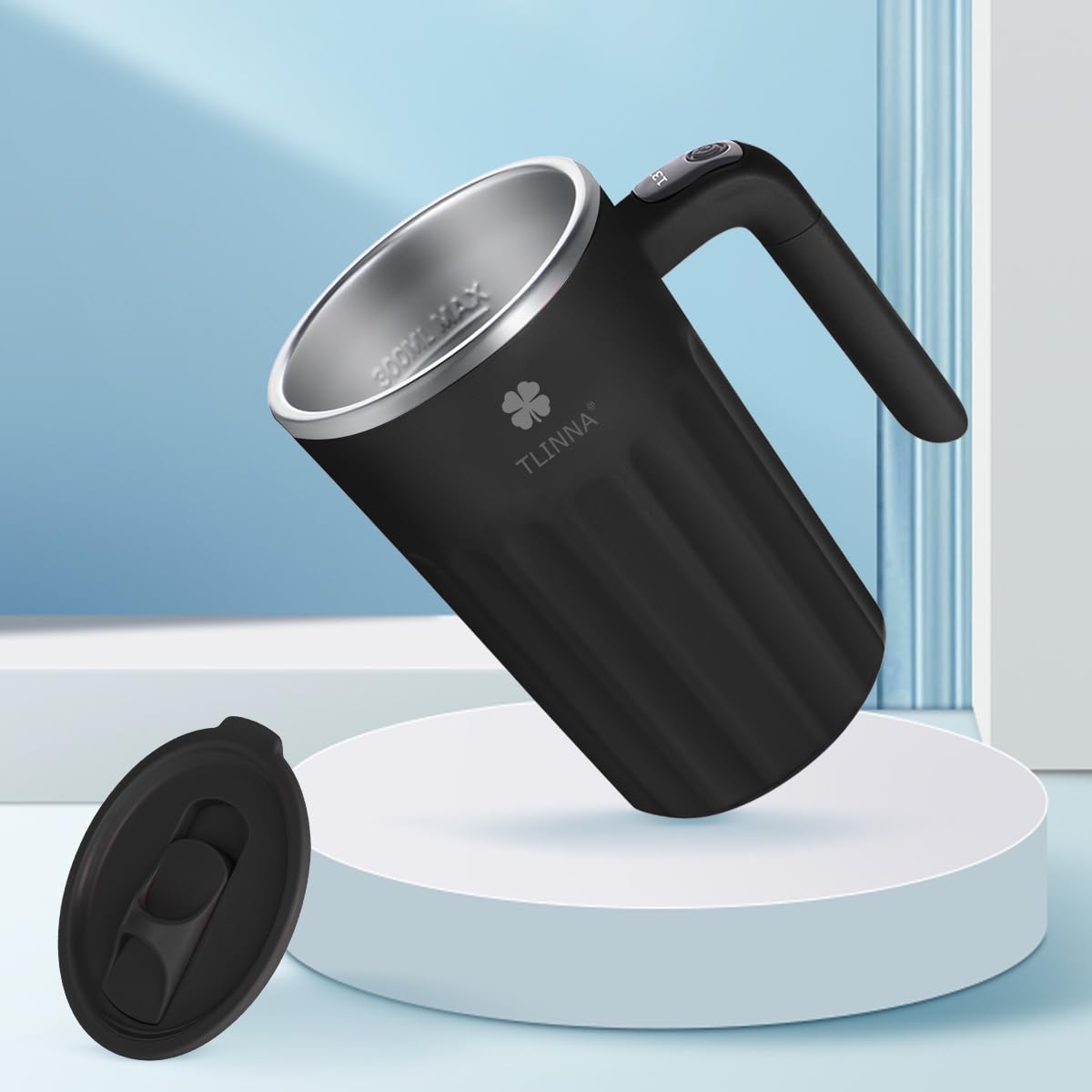 TLINNA Drink Stirrer,Self Stirring Mug,Self Stirring Coffee Mug,Suitable for Coffee, Milk, Cocoa and Other Beverages (Black, 12 Ounces)
