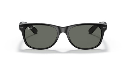 Ray-Ban RB2132 New Wayfarer Square Sunglasses, Black/Polarized Green, 58 mm