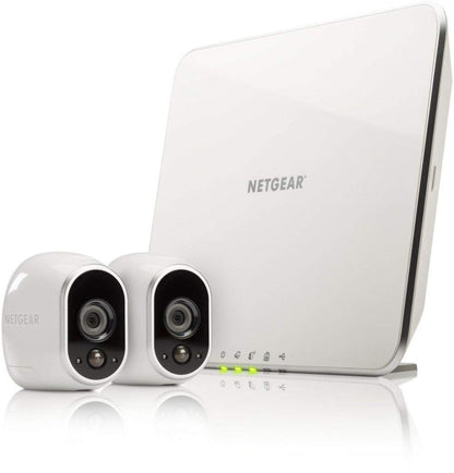 Arlo Technologies Wireless Home Security Camera System | Night vision, Indoor/Outdoor, HD Video | Includes Cloud Storage & Required Base Station | 2-Camera System plus Outdoor Mount (VMS3230C) White