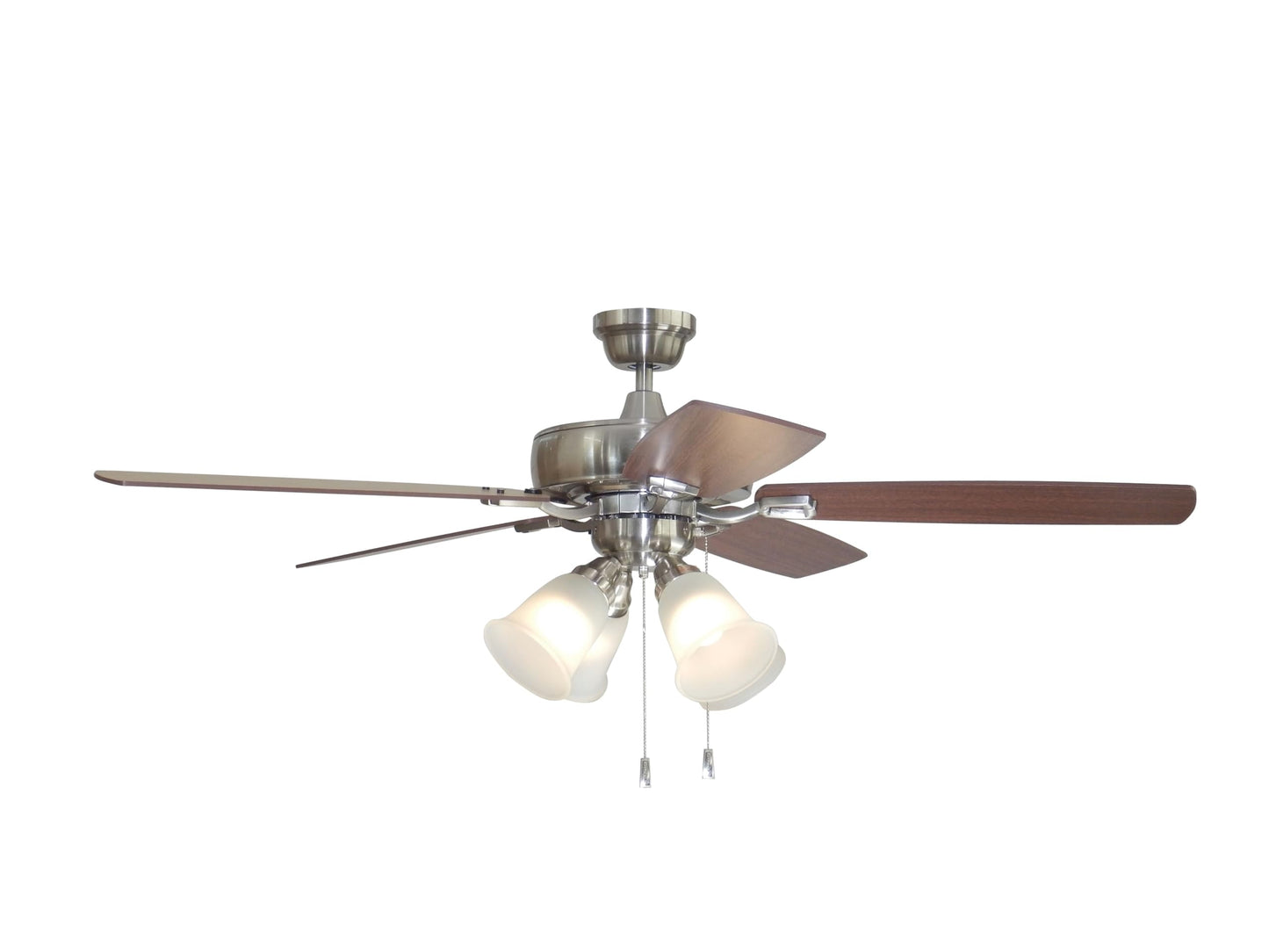 Craftmade Twist N Click 52 in. Brushed Polished Nickel Finish Dual Mount (Flat or Angled Ceiling) Indoor Ceiling Fan with Light Kit and Pull Chains Included