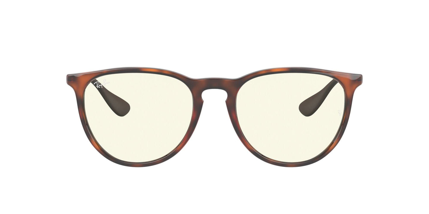 Ray-Ban RB4171 Erika Round Glasses, Rubber Havana/Clear Blue Light Filter, 54 mm
