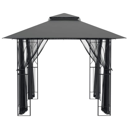 Anthracite Steel Gazebo with Sidewalls, 118.1"x118.1" Outdoor Canopy Tent, Double-Tiered Roof, Patio Gazebo for Garden Parties Lawn Structures