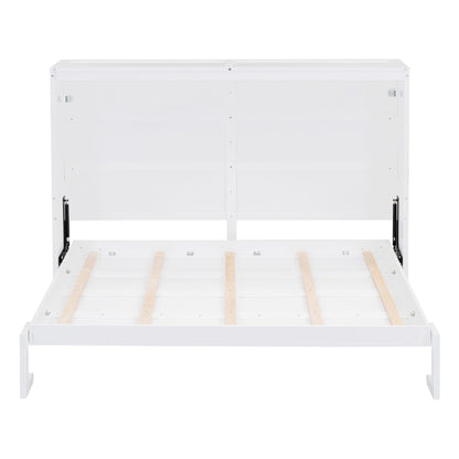 Ball & Cast Murphy Bed Full Size,Farmhouse Murphy Cabinet with Storage Shelf,Wood Hidden Wall Bed,Foldable Platform Bed,Space-Saving,No Box Spring Needed,White