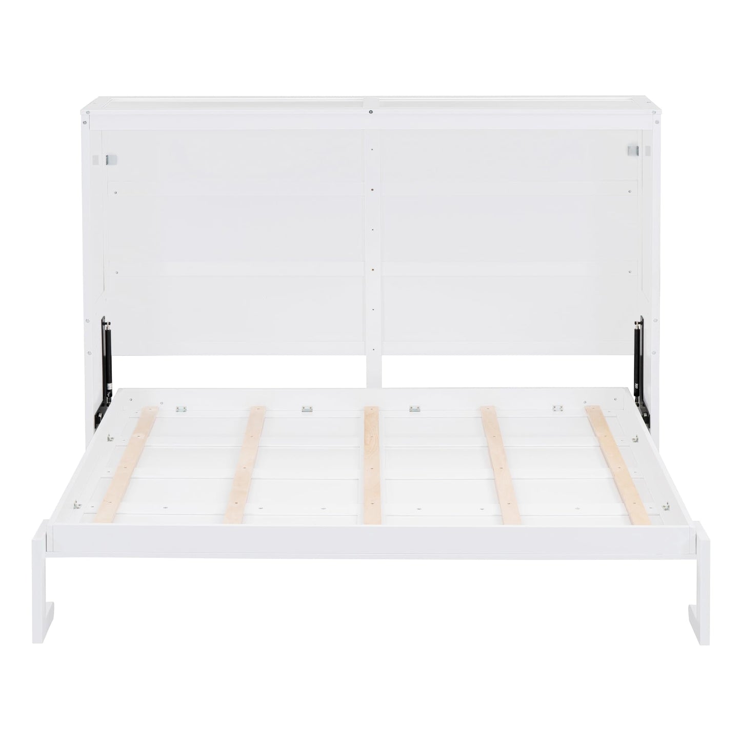 Ball & Cast Murphy Bed Queen Size,Farmhouse Murphy Cabinet with Storage Shelf,Wood Hidden Wall Bed,Foldable Platform Bed,Space-Saving,No Box Spring Needed,White