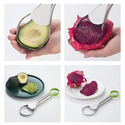 Avocado Slicer Tool – 2-in-1 Avocado Cutter & Saver | Stainless Steel Avocado Knife & Pitter | Multi-Function Fruit Cutter for Dragon Fruit, Kiwi, Papaya | Dishwasher Safe