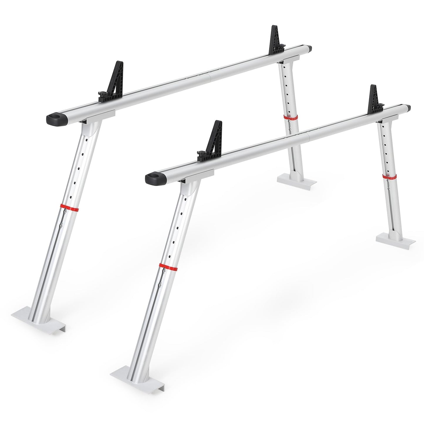 Adjustable Aluminum Pickup Ladder Rack – 35.4" to 71" Width, 800 Lb Heavy Duty 2-Bar Truck Bed Rack with No-Drill c-Clamp Mount – Utility Hauler for Kayaks, Lumber, Surfboards & Ladders – Silver