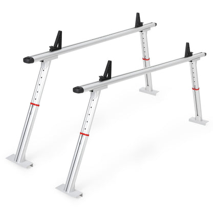 Adjustable Aluminum Pickup Ladder Rack – 35.4" to 71" Width, 800 Lb Heavy Duty 2-Bar Truck Bed Rack with No-Drill c-Clamp Mount – Utility Hauler for Kayaks, Lumber, Surfboards & Ladders – Silver